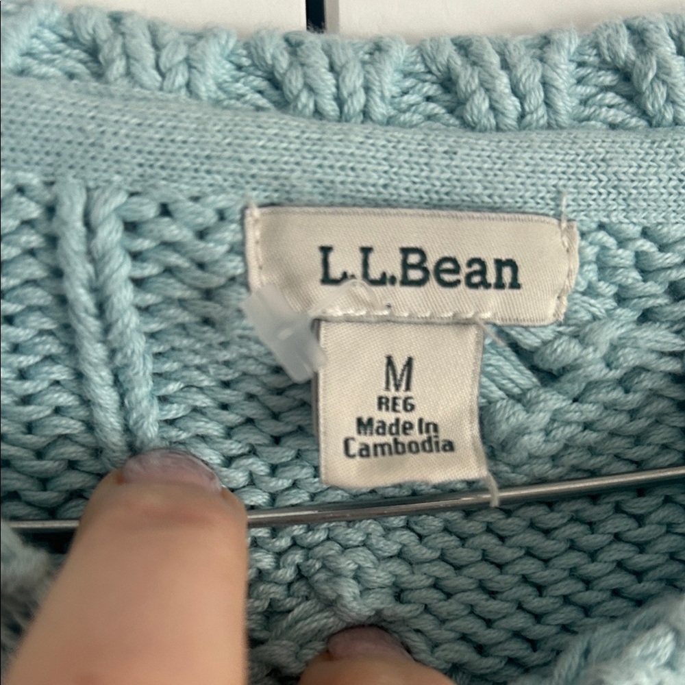 L.L. Bean Cable Knit Sweater - Soft Blue - Picture 2 of 3